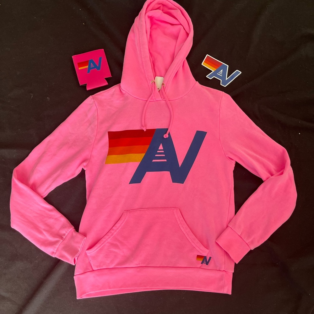 Aviator Nation logo Pullover Hoodie Neon Pink Small